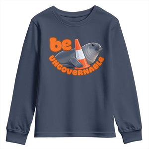 Neil The Seal Be Ungovernable Youth Sweatshirt Funny Tasmania Elephant Seal Road TS11 Navy Print Your Wear