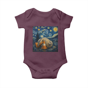 Funny Neil The Seal Starry Night Baby Onesie Van Gogh Art for Tasmania Seal Lovers TS11 Maroon Print Your Wear