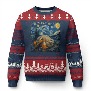 Funny Neil The Seal Starry Night Ugly Christmas Sweater Van Gogh Art for Tasmania Seal Lovers TS11 Navy Red Print Your Wear