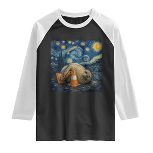 Funny Neil The Seal Starry Night Raglan Shirt Van Gogh Art for Tasmania Seal Lovers TS11 Black White Print Your Wear
