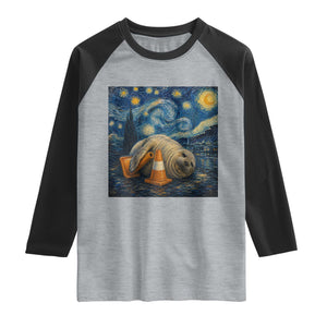 Funny Neil The Seal Starry Night Raglan Shirt Van Gogh Art for Tasmania Seal Lovers TS11 Heather Gray Black Print Your Wear