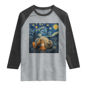 Funny Neil The Seal Starry Night Raglan Shirt Van Gogh Art for Tasmania Seal Lovers TS11 Heather Gray Heather Charcoal Print Your Wear