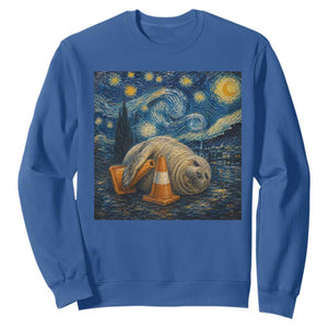 Funny Neil The Seal Starry Night Sweatshirt Van Gogh Art for Tasmania Seal Lovers TS11 Royal Blue Print Your Wear