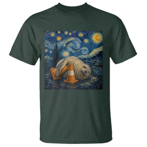 Funny Neil The Seal Starry Night T Shirt Van Gogh Art for Tasmania Seal Lovers TS11 Dark Forest Green Print Your Wear