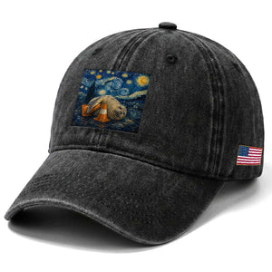 Funny Neil The Seal Starry Night Washed Cotton Baseball Cap Van Gogh Art for Tasmania Seal Lovers TS11 Print Your Wear