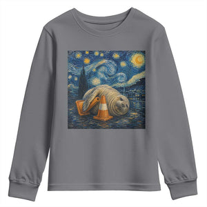 Funny Neil The Seal Starry Night Youth Sweatshirt Van Gogh Art for Tasmania Seal Lovers TS11 Charcoal Print Your Wear