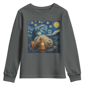 Funny Neil The Seal Starry Night Youth Sweatshirt Van Gogh Art for Tasmania Seal Lovers TS11 Dark Heather Print Your Wear