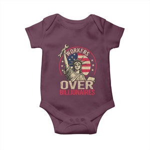 Workers Over Billionaires Baby Onesie Social Justice Statue Of Liberty TS11 Maroon Print Your Wear