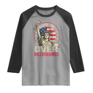 Workers Over Billionaires Raglan Shirt Social Justice Statue Of Liberty TS11 Sport Gray Black Print Your Wear