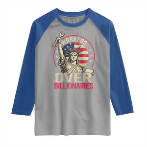 Workers Over Billionaires Raglan Shirt Social Justice Statue Of Liberty TS11 Sport Gray Royal Print Your Wear