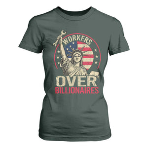 Workers Over Billionaires T Shirt For Women Social Justice Statue Of Liberty TS11 Dark Forest Green Print Your Wear