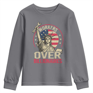 Workers Over Billionaires Youth Sweatshirt Social Justice Statue Of Liberty TS11 Charcoal Print Your Wear