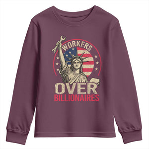 Workers Over Billionaires Youth Sweatshirt Social Justice Statue Of Liberty TS11 Maroon Print Your Wear
