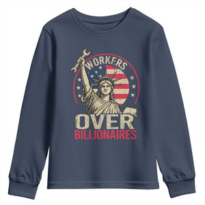 Workers Over Billionaires Youth Sweatshirt Social Justice Statue Of Liberty TS11 Navy Print Your Wear