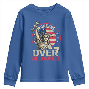 Workers Over Billionaires Youth Sweatshirt Social Justice Statue Of Liberty TS11 Royal Blue Print Your Wear