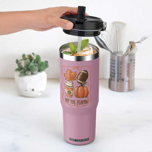 Tis The Season Fall Thanksgiving Flip Straw Tumbler Retro Coquette Bow American Football Pumpkin TS11 One Size: 30 oz Light Pink Print Your Wear