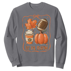 Tis The Season Fall Thanksgiving Sweatshirt Retro Coquette Bow American Football Pumpkin TS11 Charcoal Print Your Wear