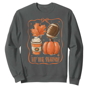 Tis The Season Fall Thanksgiving Sweatshirt Retro Coquette Bow American Football Pumpkin TS11 Dark Heather Print Your Wear