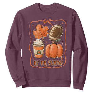 Tis The Season Fall Thanksgiving Sweatshirt Retro Coquette Bow American Football Pumpkin TS11 Maroon Print Your Wear