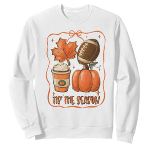 Tis The Season Fall Thanksgiving Sweatshirt Retro Coquette Bow American Football Pumpkin TS11 White Print Your Wear