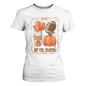 Tis The Season Fall Thanksgiving T Shirt For Women Retro Coquette Bow American Football Pumpkin TS11 White Print Your Wear