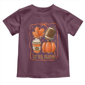 Tis The Season Fall Thanksgiving Toddler T Shirt Retro Coquette Bow American Football Pumpkin TS11 Maroon Print Your Wear