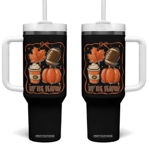 Tis The Season Fall Thanksgiving Tumbler With Handle Retro Coquette Bow American Football Pumpkin TS11 One Size: 40 oz Black Print Your Wear