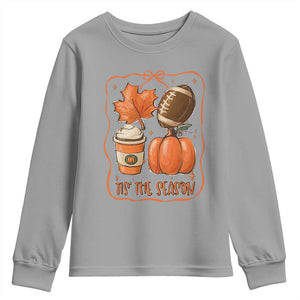 Tis The Season Fall Thanksgiving Youth Sweatshirt Retro Coquette Bow American Football Pumpkin TS11 Sport Gray Print Your Wear