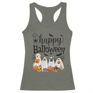 Happy Halloween Dog Ghost Spooky Season Racerback Tank Top TS11 Military Green Print Your Wear