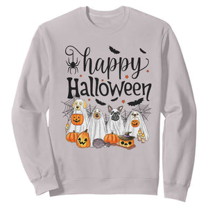 Happy Halloween Dog Ghost Spooky Season Sweatshirt TS11 Ice Gray Print Your Wear