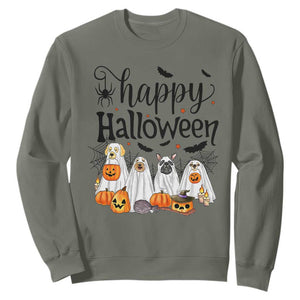 Happy Halloween Dog Ghost Spooky Season Sweatshirt TS11 Military Green Print Your Wear