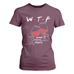 Funny Thanksgiving Friendsgiving T Shirt For Women WTF Wine Tasting Friends TS11 Maroon Print Your Wear
