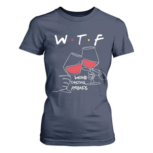 Funny Thanksgiving Friendsgiving T Shirt For Women WTF Wine Tasting Friends TS11 Navy Print Your Wear