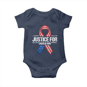 Justice For Charlie Kirk Baby Onesie Patriotic Tribute Human Rights Activist TS11 Navy Print Your Wear