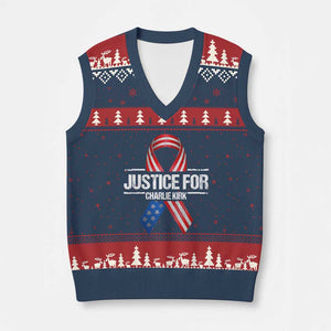 Justice For Charlie Kirk V-Neck Knit Sweater Vest Patriotic Tribute Human Rights Activist TS11 Navy Red Print Your Wear