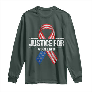 Justice For Charlie Kirk Long Sleeve Shirt Patriotic Tribute Human Rights Activist TS11 Dark Forest Green Print Your Wear