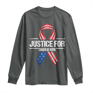 Justice For Charlie Kirk Long Sleeve Shirt Patriotic Tribute Human Rights Activist TS11 Dark Heather Print Your Wear