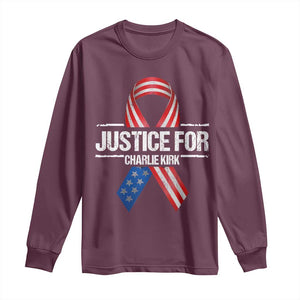 Justice For Charlie Kirk Long Sleeve Shirt Patriotic Tribute Human Rights Activist TS11 Maroon Print Your Wear