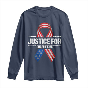 Justice For Charlie Kirk Long Sleeve Shirt Patriotic Tribute Human Rights Activist TS11 Navy Print Your Wear