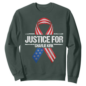Justice For Charlie Kirk Sweatshirt Patriotic Tribute Human Rights Activist TS11 Dark Forest Green Print Your Wear