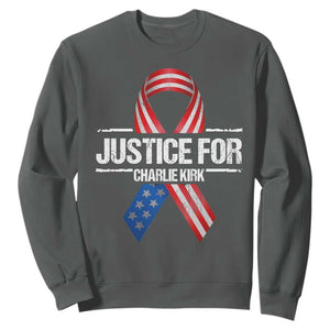 Justice For Charlie Kirk Sweatshirt Patriotic Tribute Human Rights Activist TS11 Dark Heather Print Your Wear
