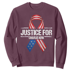 Justice For Charlie Kirk Sweatshirt Patriotic Tribute Human Rights Activist TS11 Maroon Print Your Wear