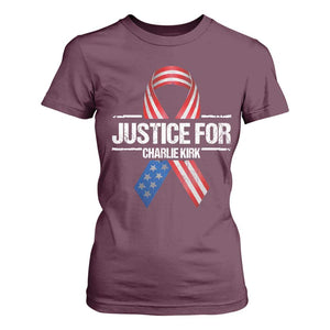 Justice For Charlie Kirk T Shirt For Women Patriotic Tribute Human Rights Activist TS11 Maroon Print Your Wear