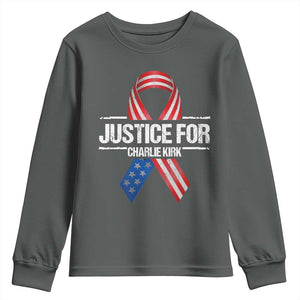 Justice For Charlie Kirk Youth Sweatshirt Patriotic Tribute Human Rights Activist TS11 Dark Heather Print Your Wear