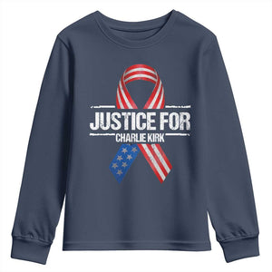Justice For Charlie Kirk Youth Sweatshirt Patriotic Tribute Human Rights Activist TS11 Navy Print Your Wear