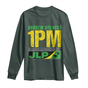 1PM Jamaica Andrew Holness Long Sleeve Shirt Jamaica Labour Party JPL Supporter TS11 Dark Forest Green Print Your Wear