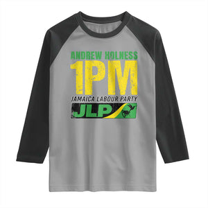 1PM Jamaica Andrew Holness Raglan Shirt Jamaica Labour Party JPL Supporter TS11 Sport Gray Black Print Your Wear