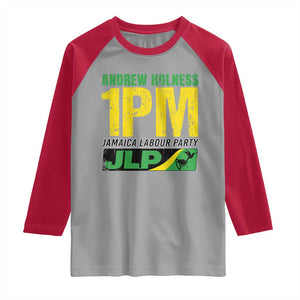 1PM Jamaica Andrew Holness Raglan Shirt Jamaica Labour Party JPL Supporter TS11 Sport Gray Red Print Your Wear