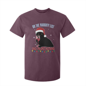 Funny Christmas Black Cat T Shirt For Kid On The Naughty List And I Regret Nothing Candy Cane TS11 Maroon Print Your Wear