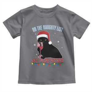 Funny Christmas Black Cat Toddler T Shirt On The Naughty List And I Regret Nothing Candy Cane TS11 Charcoal Print Your Wear